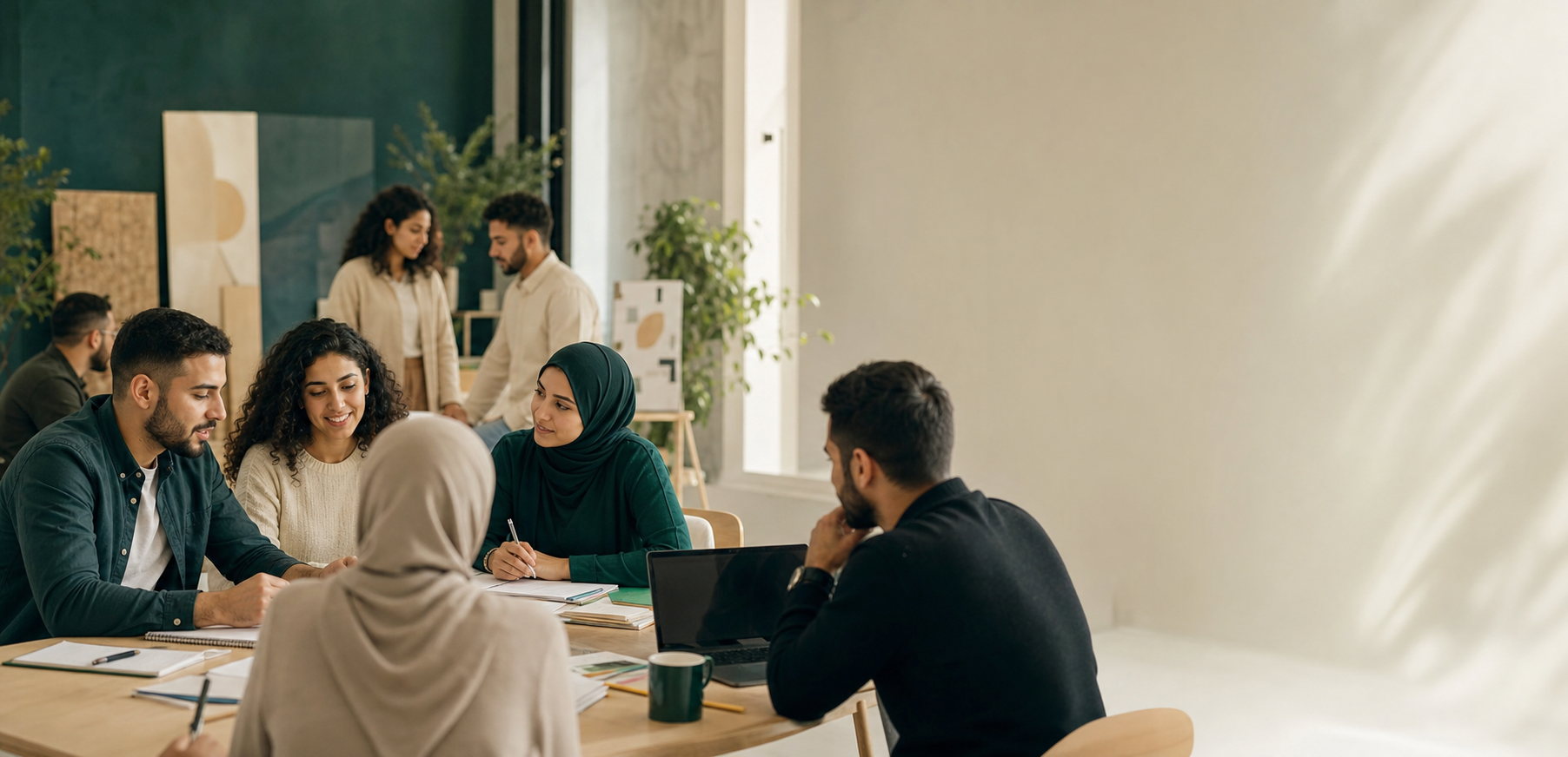 شباب ومتطوعون في مساحة عمل مجتمعية